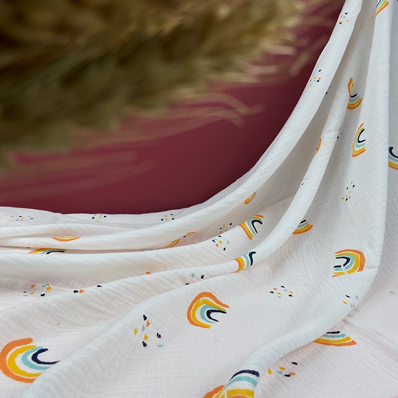 Vải xô muslin NHĂN, 2 LỚP, COTTON may RA CHĂN GỐI QUẦN ÁO CHO BÉ - CẦU VỒNG XINH