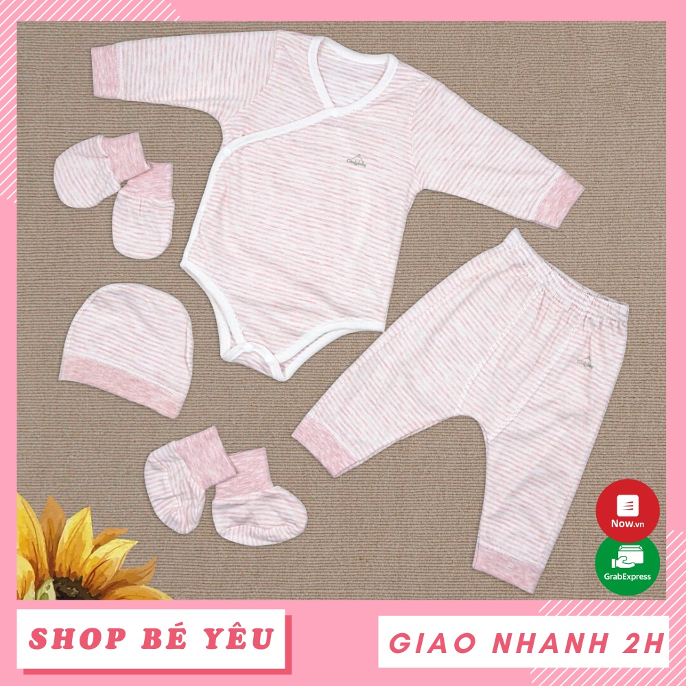 Set Bodysuit cho bé 🌸 𝑭𝒓𝒆𝒆𝒔𝒉𝒊𝒑 🌸 Set Bodysuit sơ sinh 5 món Comfybaby (quần áo dài, bao tay chân, mũ) màu hồng