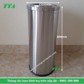 Thùng rác inox hình trụ tròn nắp lật