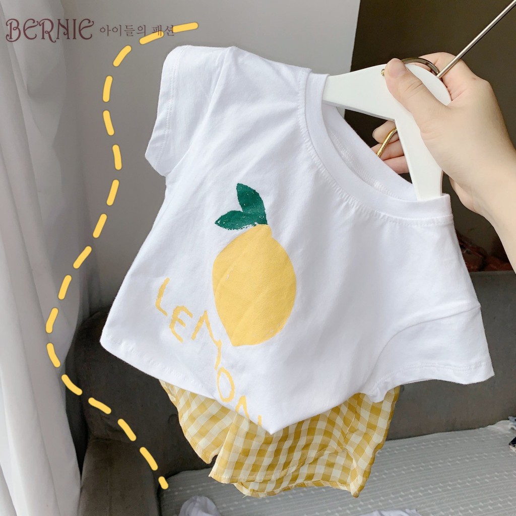 _Bộ quần caro áo họa tiết quả cho bé trai/gái