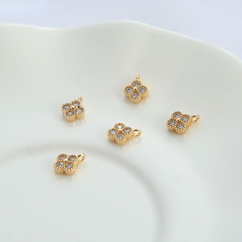 Bộ Phụ Kiện Làm Trang Sức Thủ Công Hình Cỏ Bốn Lá Bằng Đồng 14K diy