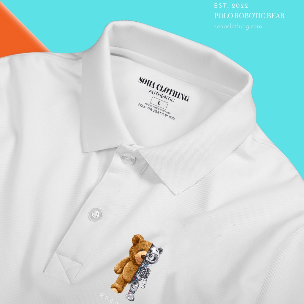 Áo Thun Polo Nam Basic cổ bẻ vải Cá Sấu chuẩn form,hình in sắc nét,  BEAR ROBOTIC -SoHa Clothing
