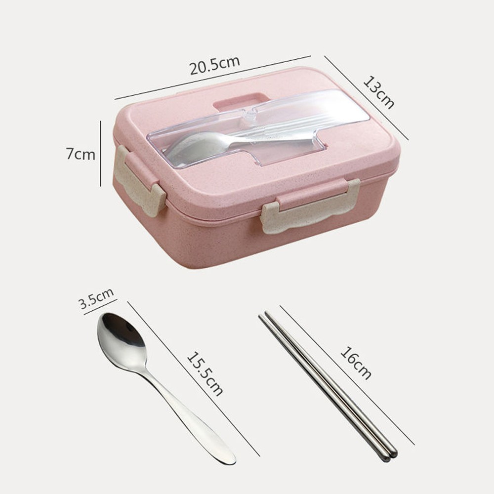 Hộp cơm 3 NGĂN kèm Thìa và Đũa tiện lợi (20x7x13cm)