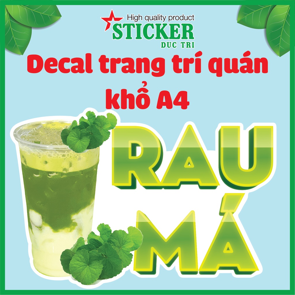STICKER MIẾNG DÁN Nước Mía, Nha Đam, Rau Má, Sâm Lạnh, Sinh Tố, Sữa Chua, Uống Là Ghiền... dùng trang trí quán.