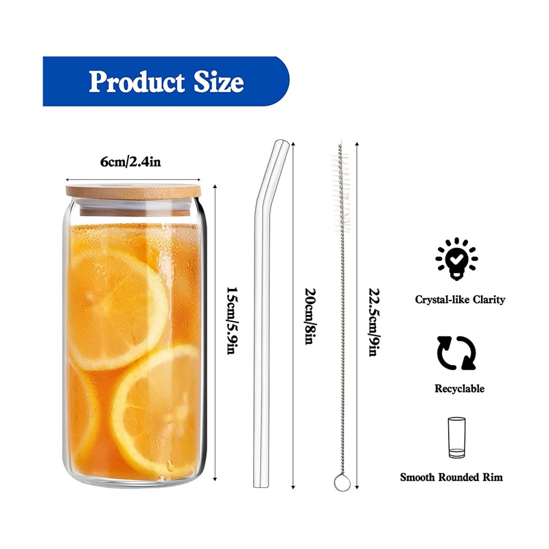 Bộ 4 Ống Hút Thủy Tinh 16Oz Có Nắp Đậy Và Ống Hút Hình Dạng Ngộ Nghĩnh