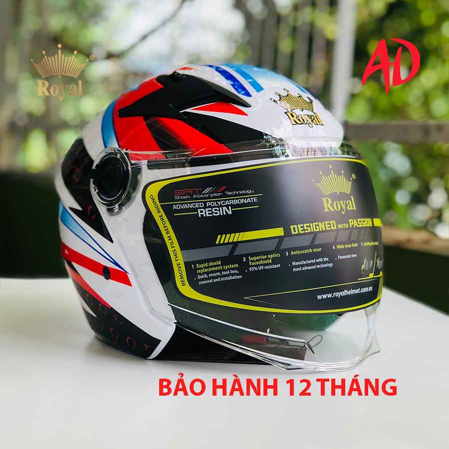 Mũ bảo hiểm 3/4 Royal M268 có 2 kính chính hãng Dragon boy, freeship toàn quốc