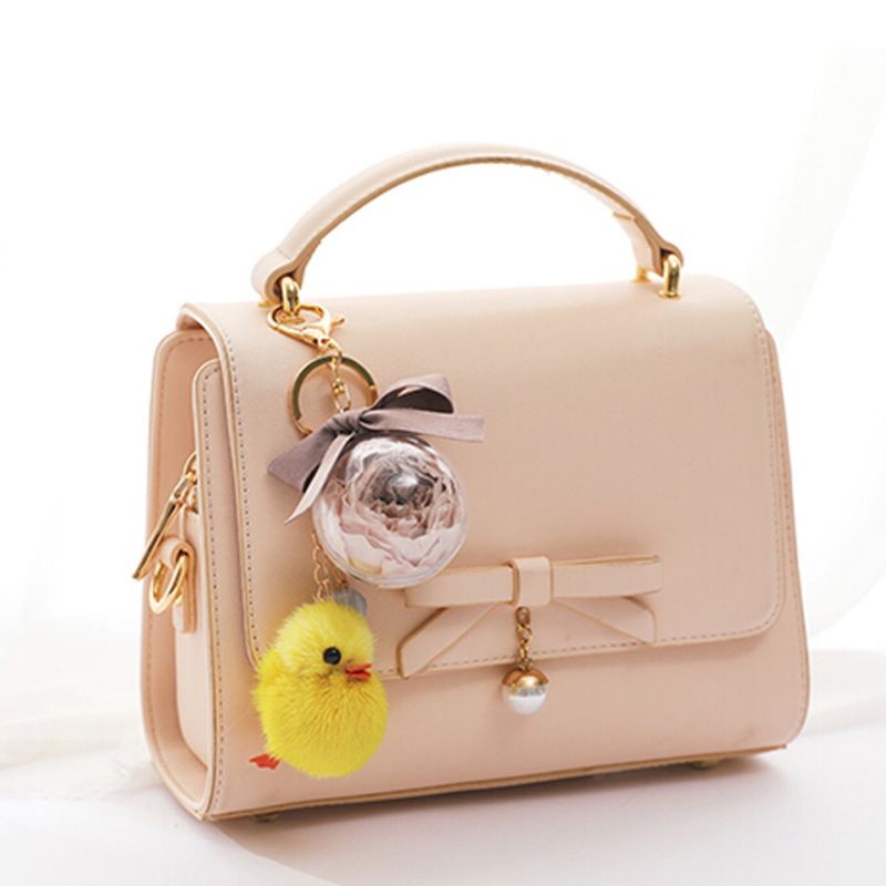 Bộ 5 Móc Khóa Hình Gà / Vịt Vàng Phối Lông Xù Đáng Yêu Thời Trang