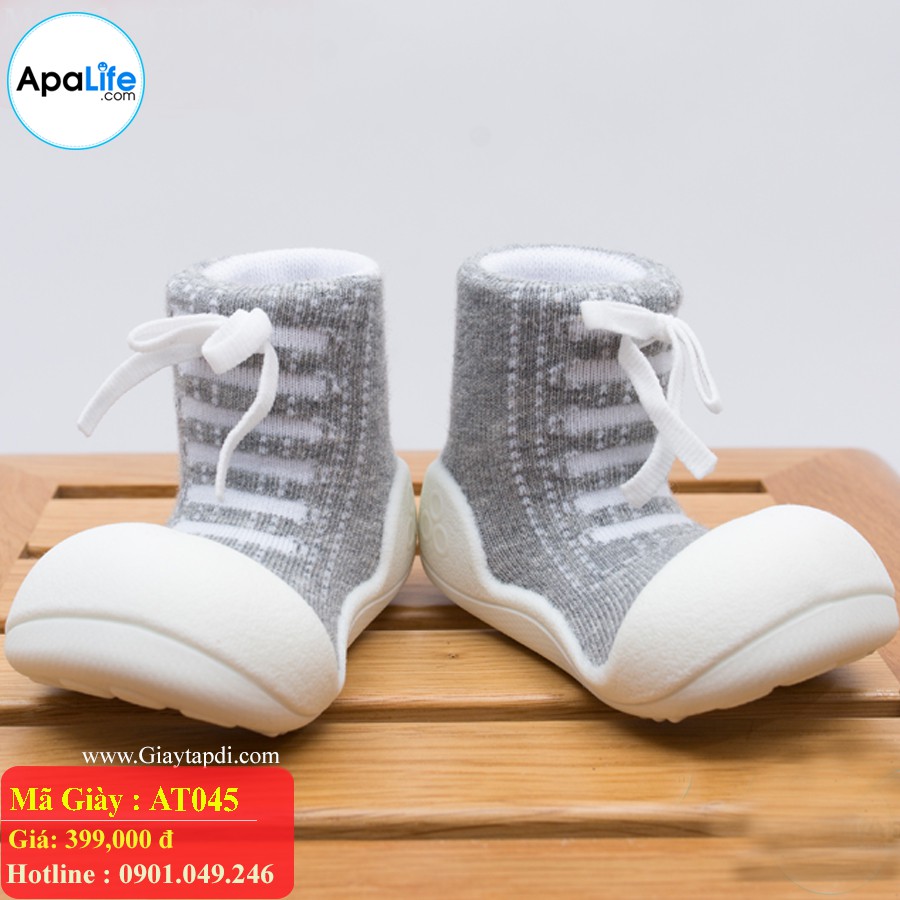 Giày tập đi Attipas Sneaker- Xám AT045 nhập Hàn Quốc - cho bé trai /bé gái từ 3 - 24 tháng: đế mềm