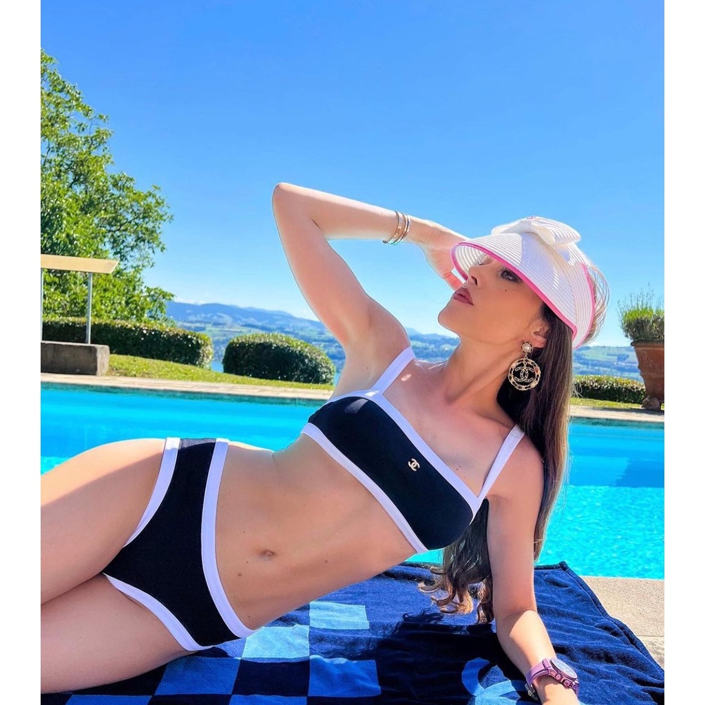 Mới Bộ Đồ Bơi Co Giãn Phối LOGO Màu Vàng Kim Quyến Rũ