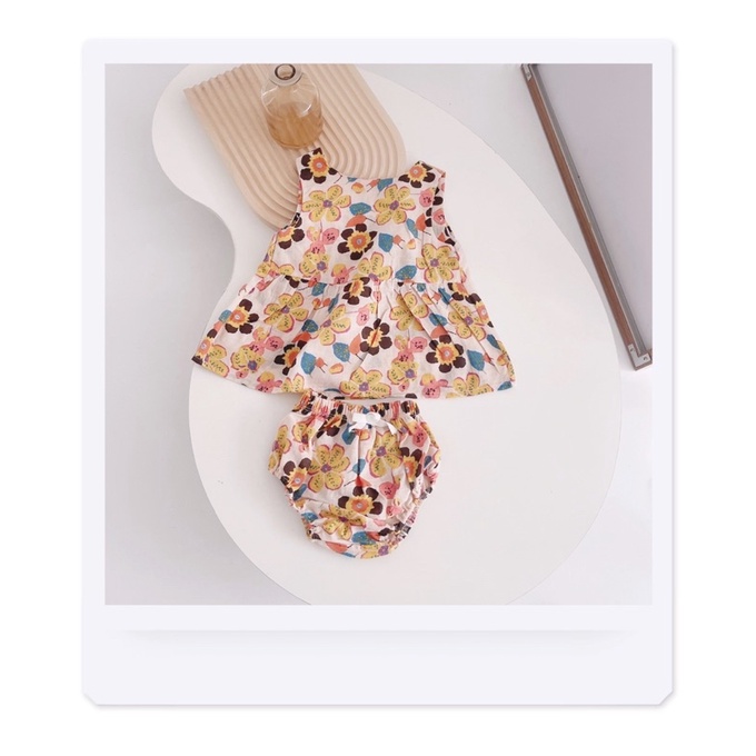 Bộ váy chip  hoạ tiết hoa vàng tím bé gái(8-18kg)