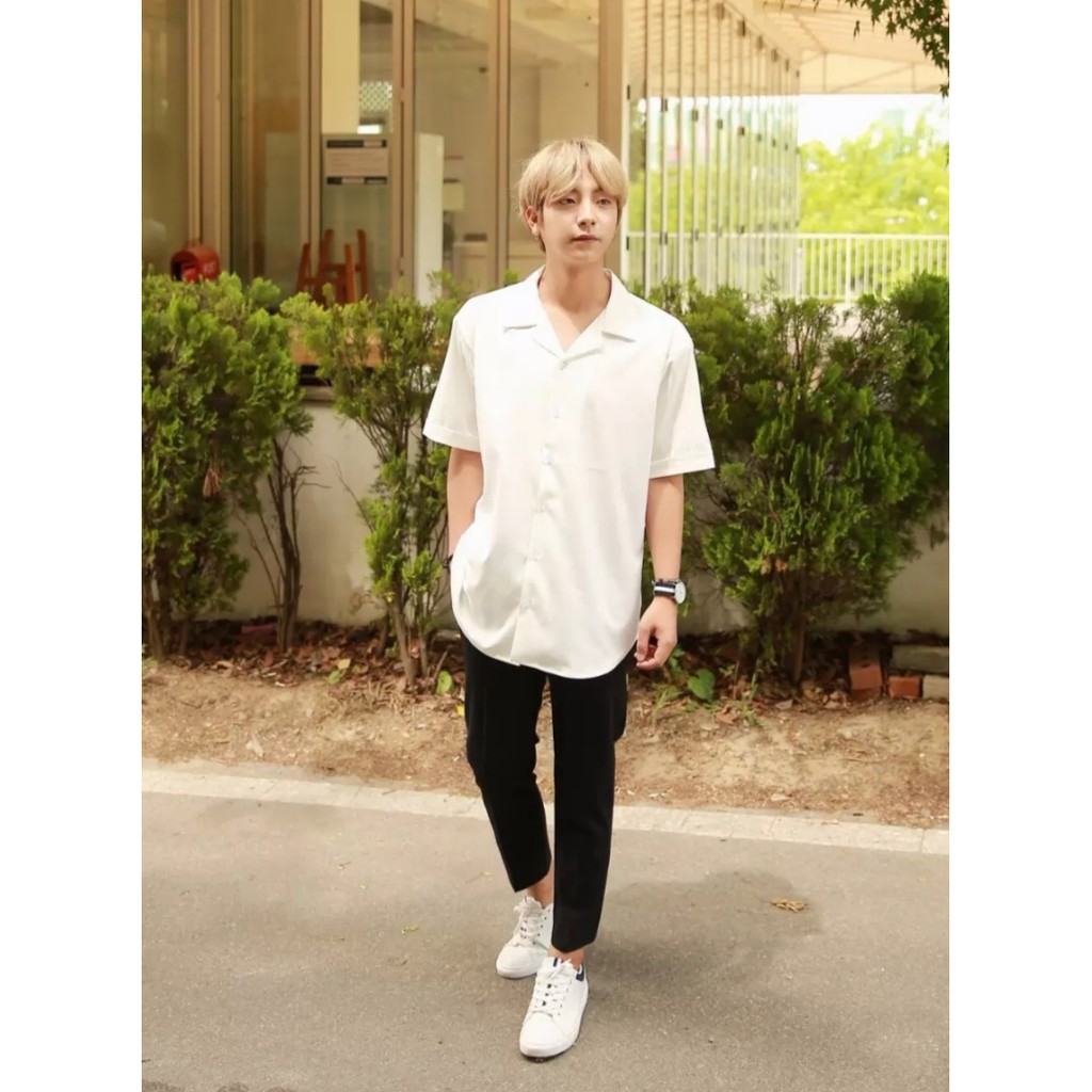 Áo sơ mi tay ngắn nam nữ form rộng sơ mi cổ vest unisex Hàn Quốc, chất vải lụa dãn SMV02 | BigBuy360 - bigbuy360.vn