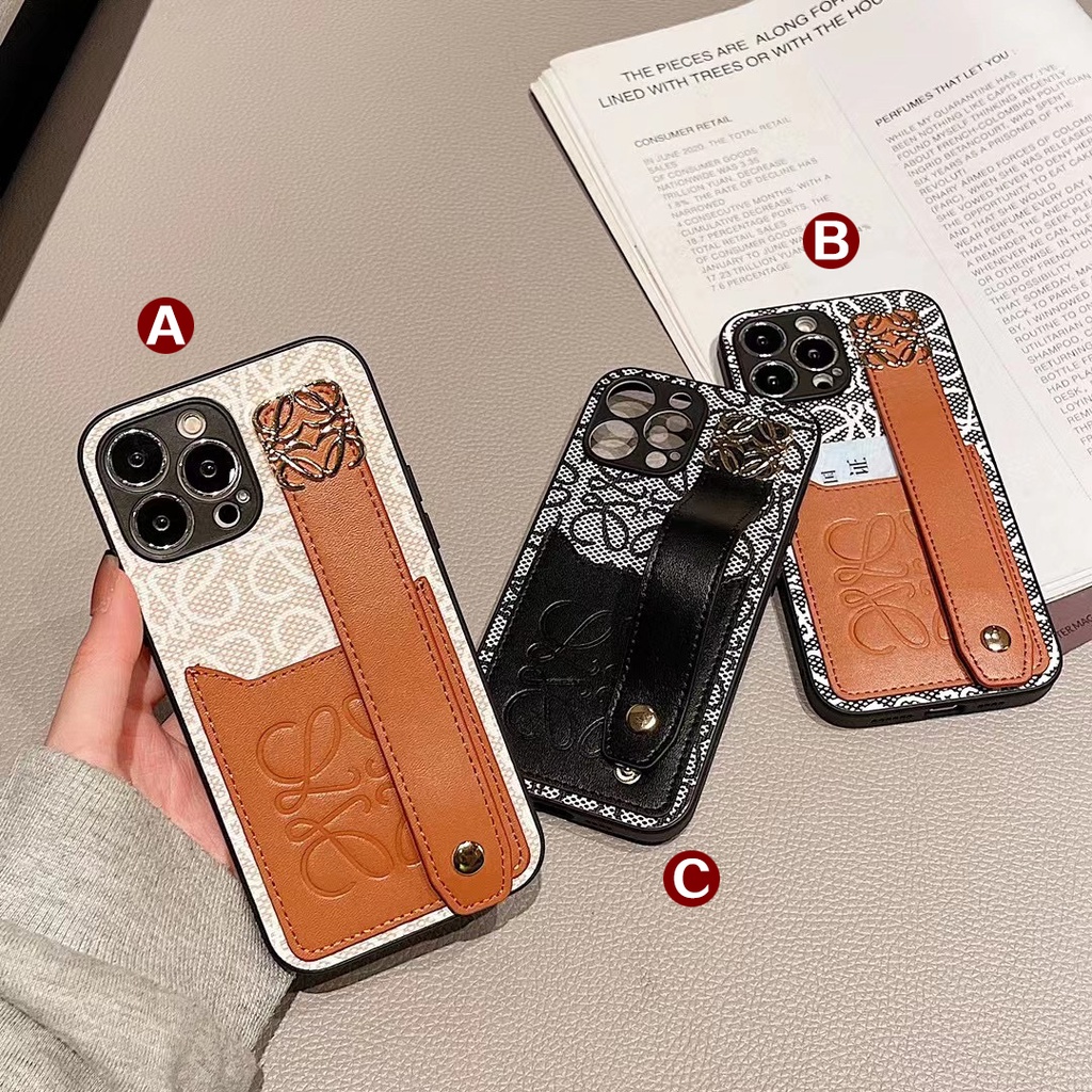 Ốp Điện Thoại Da Mềm Chống Rơi Có Quai Cầm Tay Màu Nâu Cho Iphone 14ProMax 13Promax 12 11 Pro Max