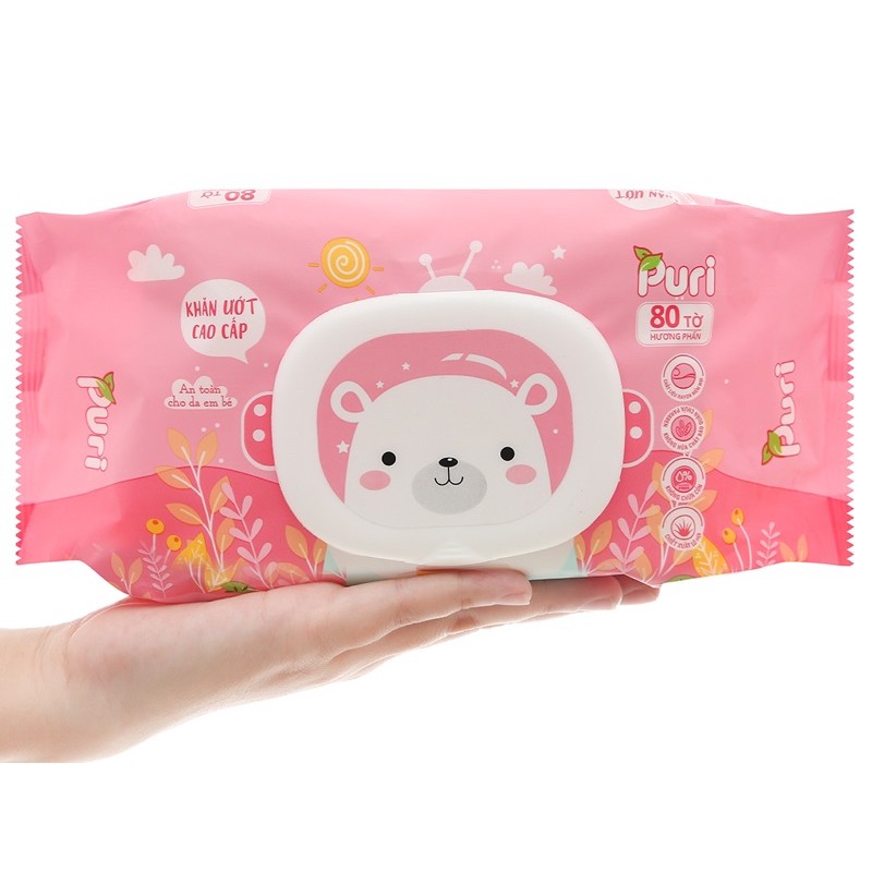 KHĂN GIẤY ƯỚT - PURI HỒNG HƯƠNG PHẤN - AN TOÀN CHO DA TRẺ EM