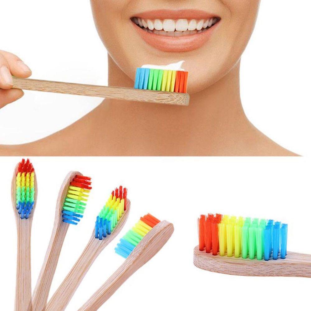 MELODG Set 1 / 5 / 10 Bàn Chải Đánh Răng Tay Cầm Bằng Gỗ Tre Màu Cầu Vồng