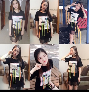 ĐẦM THUN SUÔNG PHỐI REN DÂY TUA