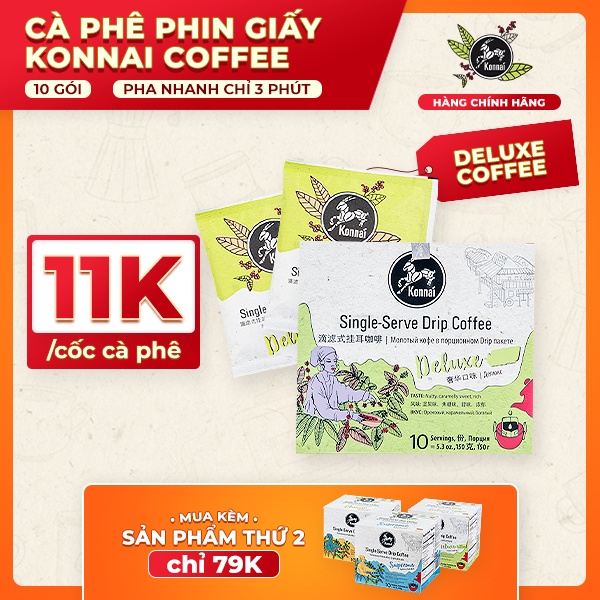 Cà phê phin giấy nguyên chất Deluxe Coffee 80% Arabica Sơn La, 20% Robusta Tây Nguyên pha chế tiện lợi đậm đà, ngọt cara