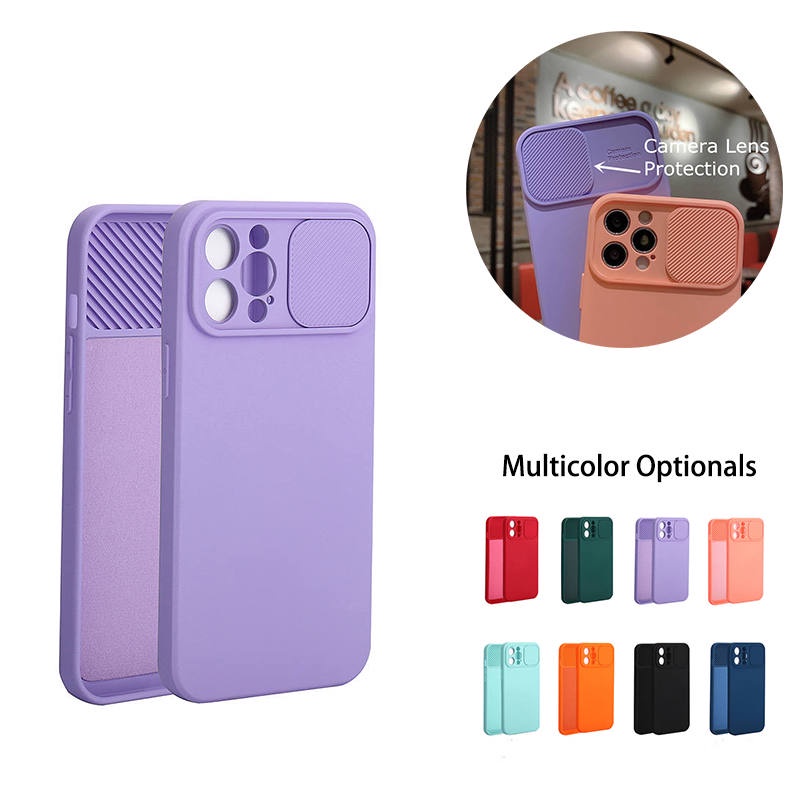 Ốp Điện Thoại Mềm Có Nắp Trượt Bảo Vệ Camera Cho Iphone 12 Pro Max 11 Pro 11 Pro Max