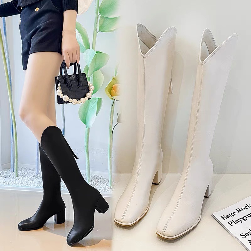 Bốt đùi nữ miệng cong khóa tua sau 6p lót lông