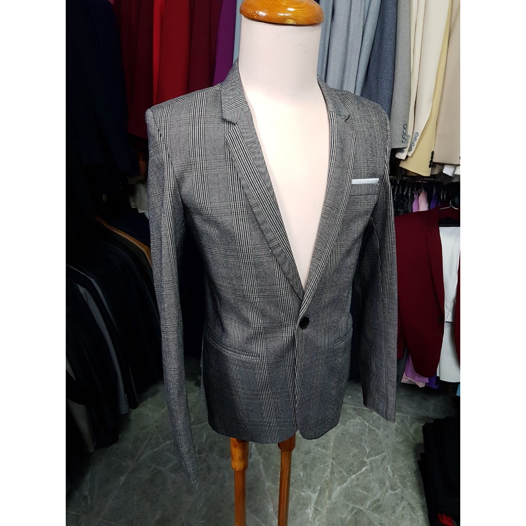 Áo vest nam form ôm body màu xám sọc ca rô cá tính chất vải dày mịn