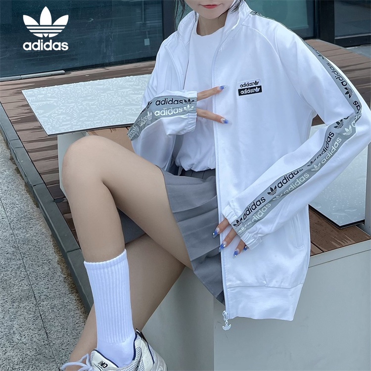 Áo Khoác Adidas 100% Chính Hãng Cổ Đứng In Hình Cỏ Ba Lá Phản Quang Thời Trang Thường Ngày Cho Cặp Đôi