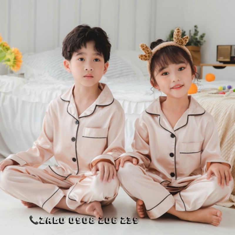 Đồ Bộ Pijama Cho Bé Trai Bé Gái Chất Lụa Cao Cấp, Đồ Ngủ Cho Bé Trai Bé Gái 11 đến 42kg