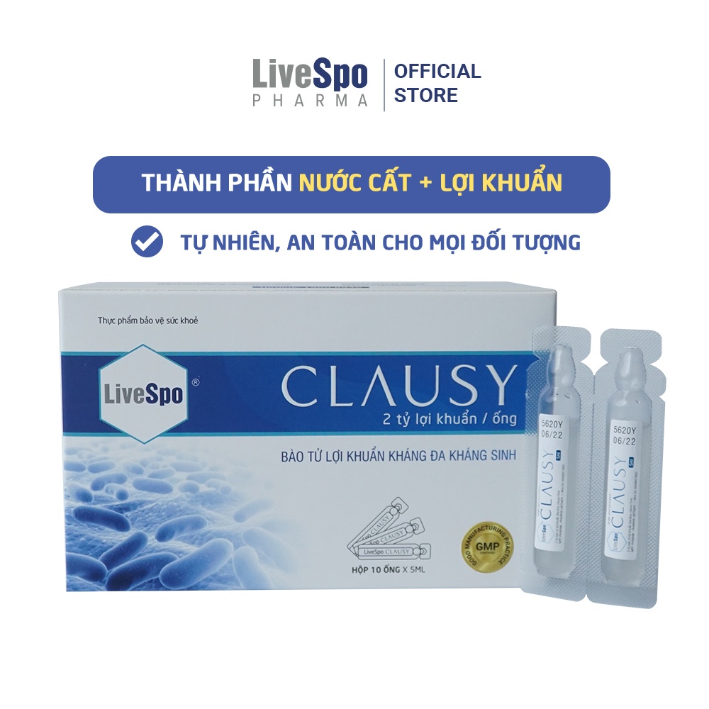 Men vi sinh LiveSpo Clausy -  Giảm rối loạn tiêu hóa cho người uống kháng sinh hộp 10 ống x 5ml