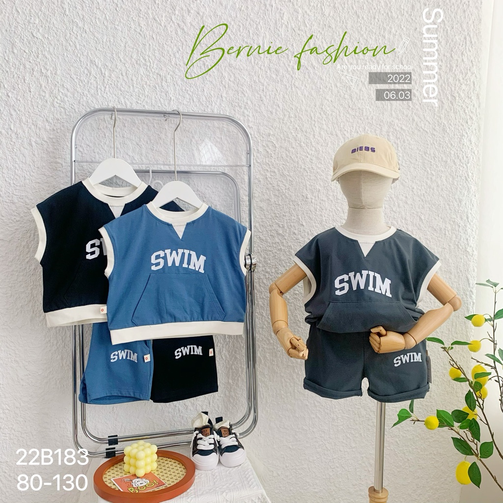Bộ cotton cộc tay bé trai cá tính, bộ thun mềm mát cho bé Bernie