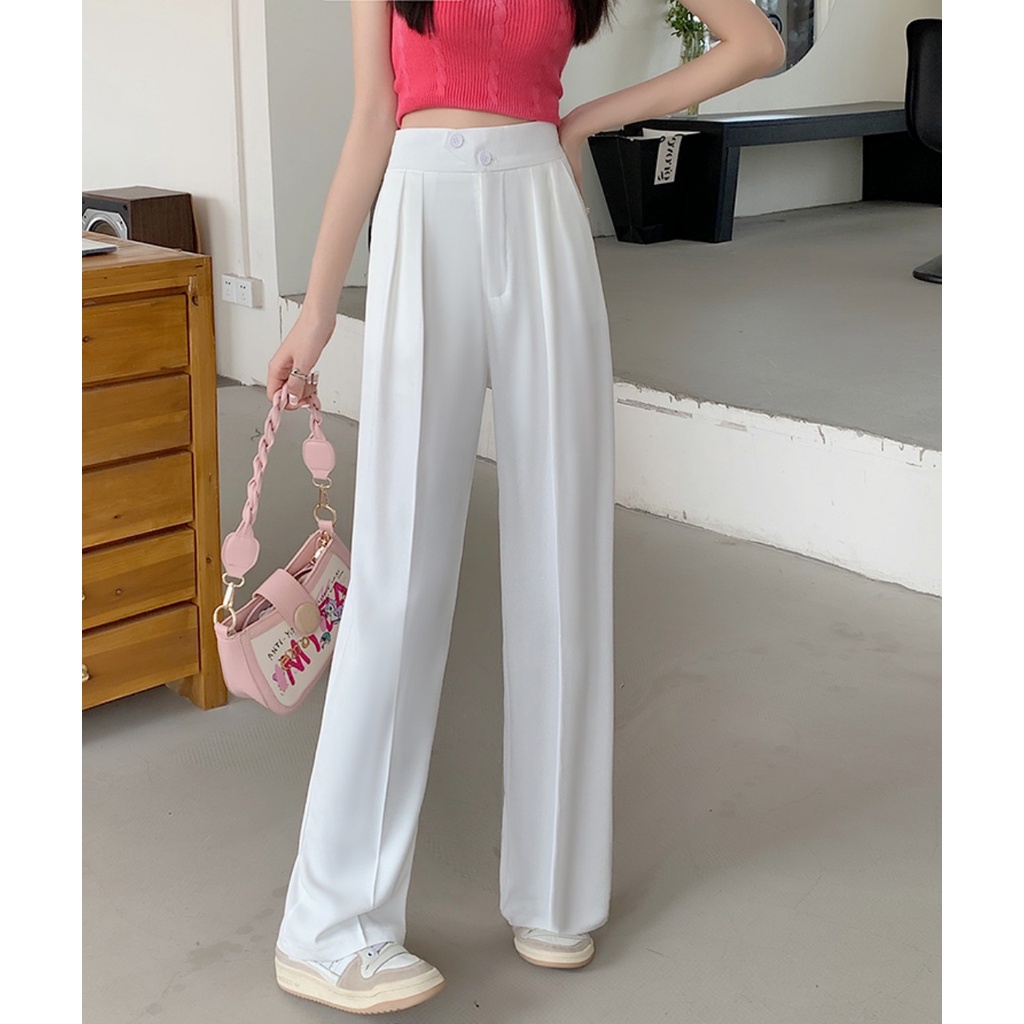 Quần tây công sở nữ cạp lưng cao 2 cúc dáng dài ống đứng , chất liệu co giãn nhẹ nhàng thích hợp đi học , đi làm MS: 2