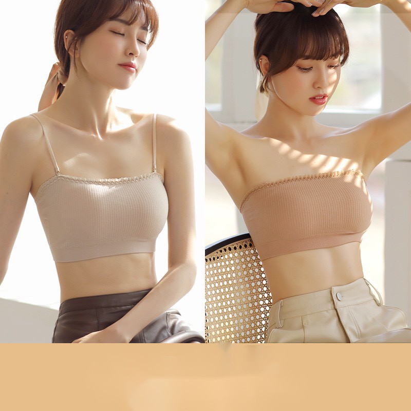 Áo Bra Nữ Cotton Tăm Viền Ren Dây Áo Đa Năng Siêu Sang Chảnh Mã B3325
