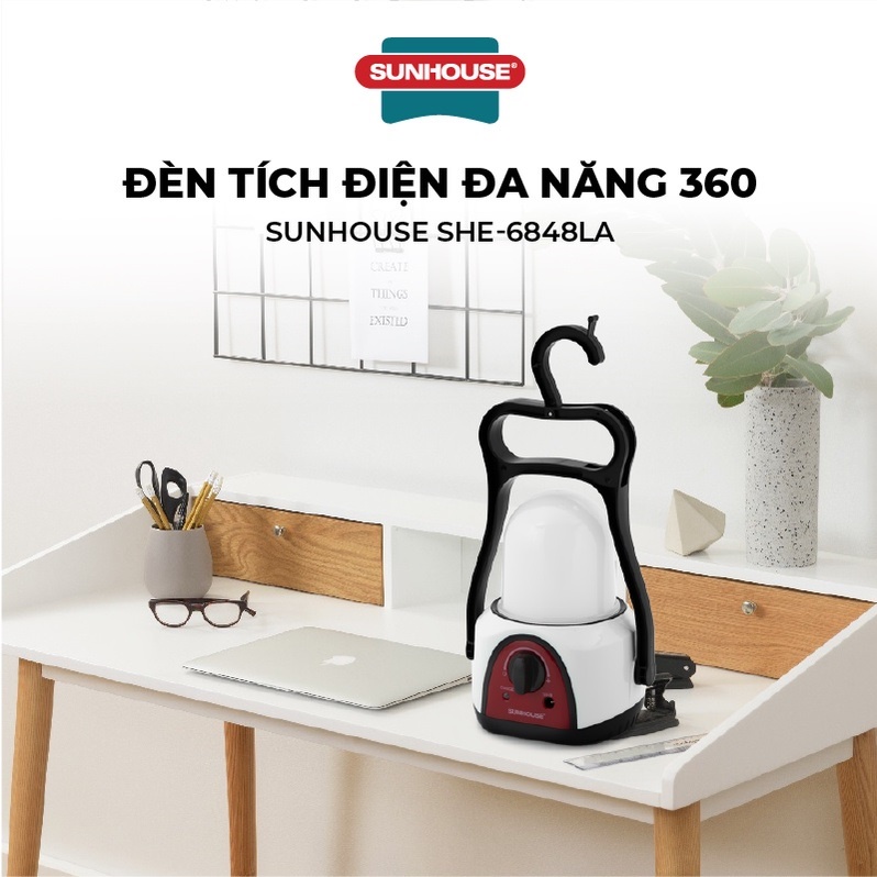 Đèn sạc tích điện siêu sáng Sunhouse SHE - 6848 LA COB 10W, đèn dự phòng đa năng  - Chính hãng