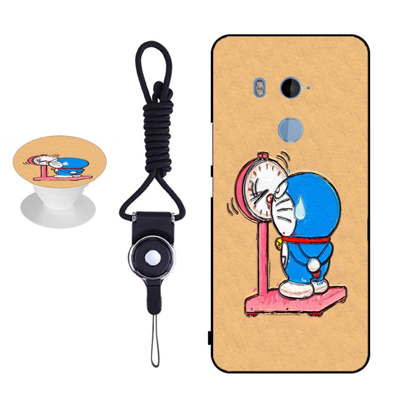 Ốp Điện Thoại Silica Gel Mềm Hình Doraemon Có Vòng Đỡ Và Dây Đeo Cho HTC U11 Plus / 2Q4D200