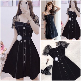 ĐẦM ĐEN TAY BI KÈM NỊT HOA SIÊU SANG ĐỦ SIZE 30 ĐẾN 72KG-75654