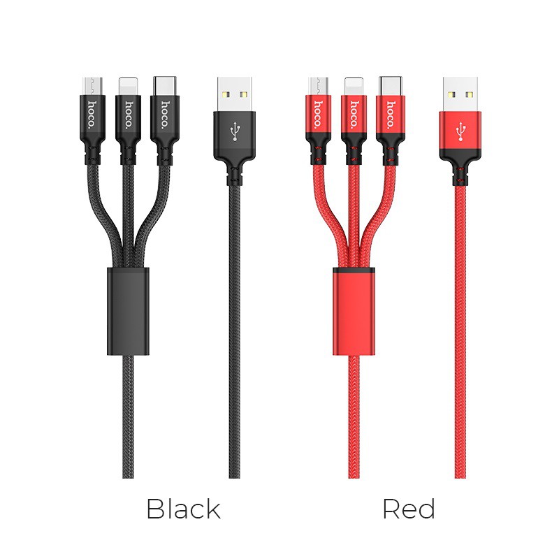 Cáp sạc 3 in 1 Hoco X14 (Micro USB, Lightning, Type-C) hỗ trợ sạc nhanh 2.4A Max tương thích với tất cả các dòng iPhone