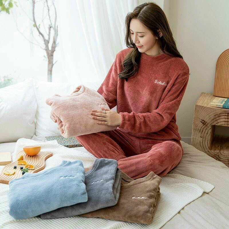 Bộ nhung Nữ lót lông, bộ đồ mặc nhà mùa đông cho bạn nữ - HÀNG QUẢNG CHÂU