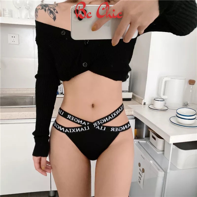 Quần Lót Nữ Cotton Sexy Lọt Khe dây hông đan chéo phối viền chữ sexy quyến rũ mã Q1838 BC_CHIC LINGERIE