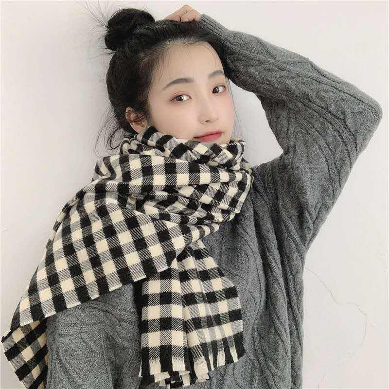 Khăn quàng cổ nam nữ mùa đông kẻ caro chất liệu len cashmere cao cấp phong cách Nhật Hàn; K08 - MOZETO