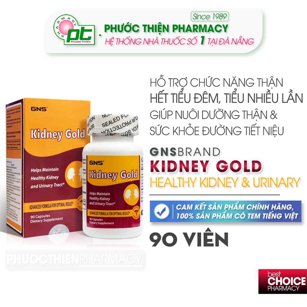 Kidney Gold viên uống bổ thận, hỗ trợ giảm tiểu đêm cho nam và nữ Lọ 90 Viên - nhathuocphuocthien ngừa viêm tiết niệu