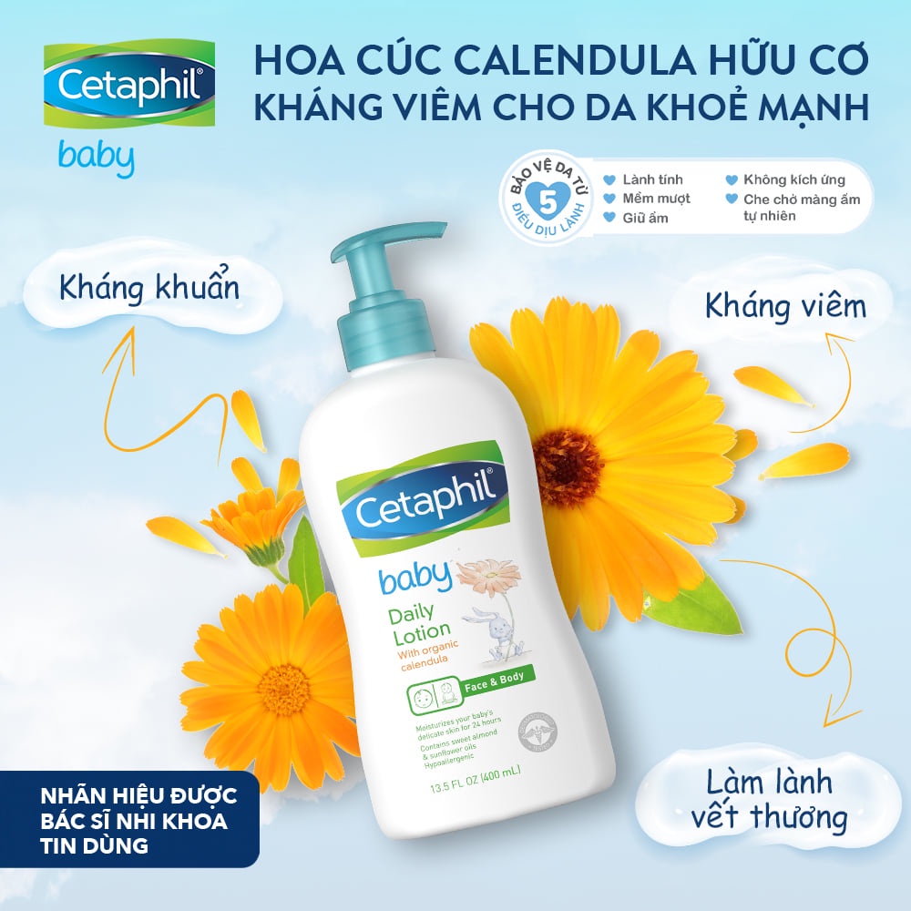 [CHÍNH HÃNG CÓ TEM] CETAPHIL Baby Daily Lotion with Organic Calendula 400mL - Sữa Dưỡng Ẩm Dịu Nhẹ Cho Bé.