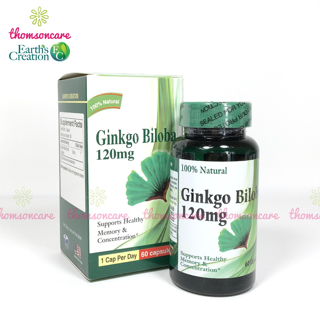 Bổ não Ginkgo Biloba 120mg Nhập khẩu từ Mỹ- tăng tuần hoàn não, hoạt huyết từ cao bạch quả  Earth Creation