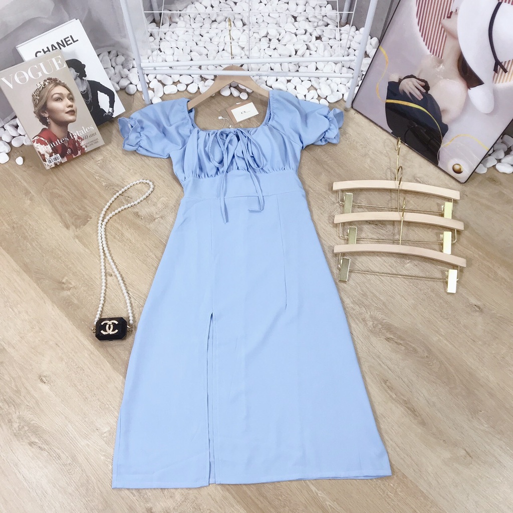 (có sẵn)Đầm Maxi - Váy Maxi Xếp Li Ngực Dây Yếm Dáng Dài Xẻ Tà (váy du lịch dáng dài màu xanh ngọc)