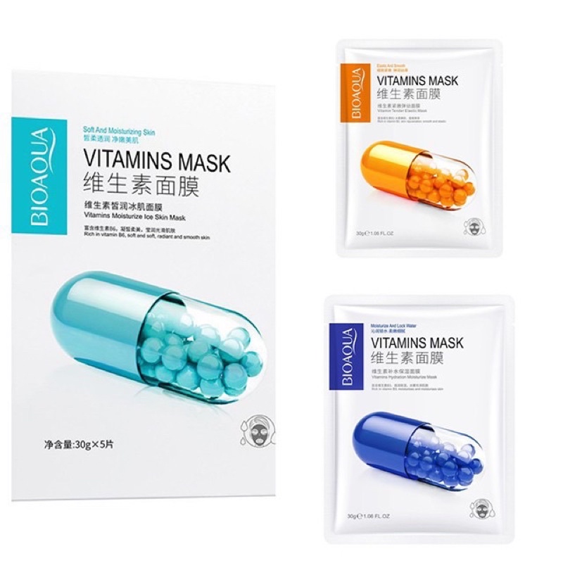 Mặt nạ vitamin mask cấp ẩm mềm mịn se khít lỗ chân lông giảm thâm kiềm dầu nội địa trung bioaqua