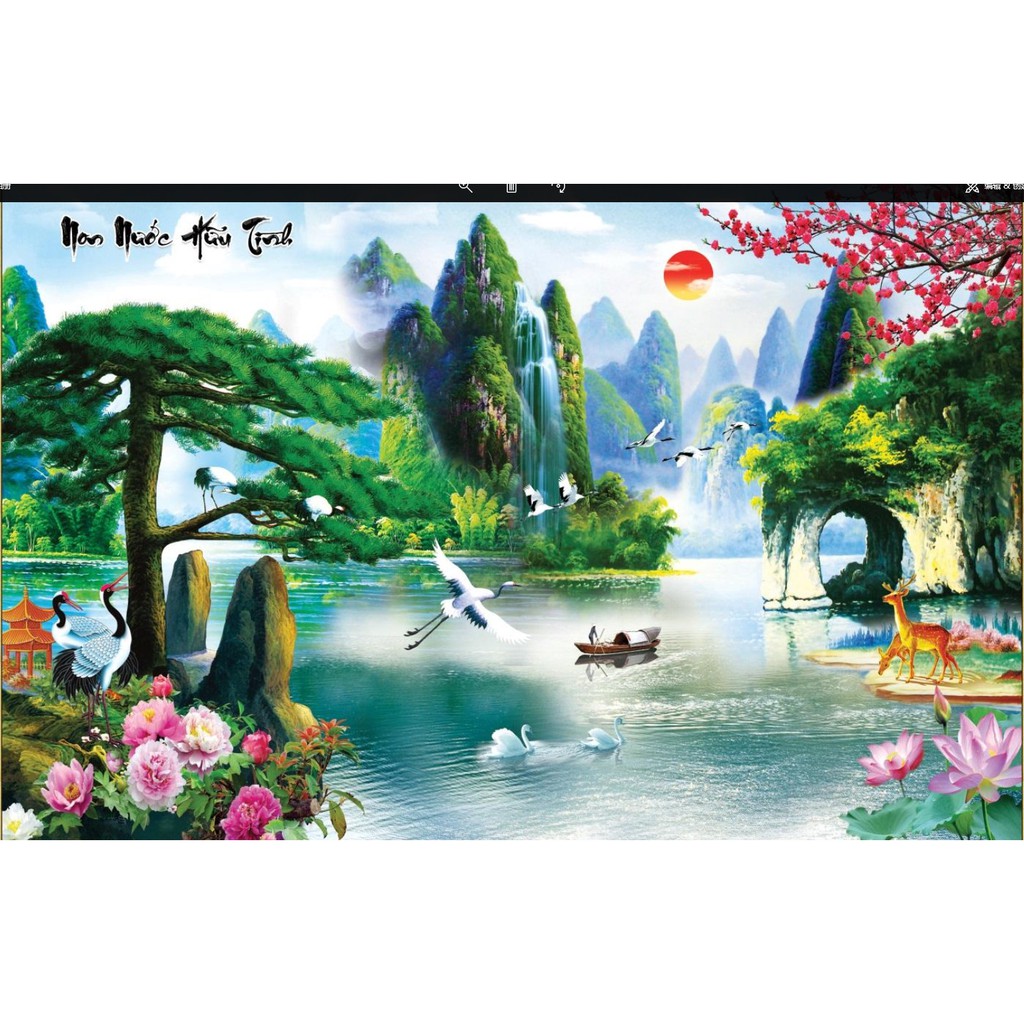 Tranh đính đá tự làm- tranh phong cảnh non nước hữu tình
