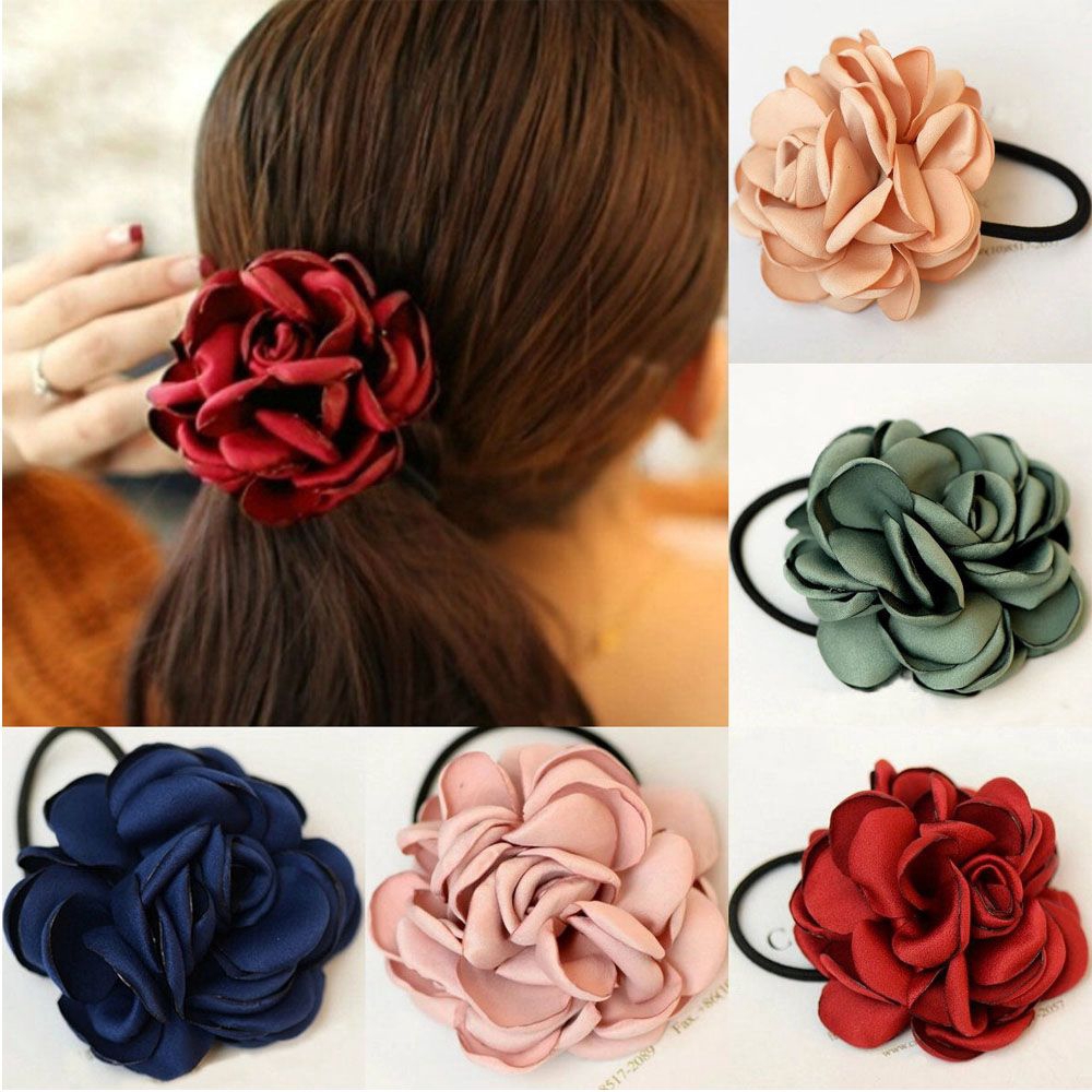 Dây buộc tóc gắn hoa hồng thời trang cho nữ