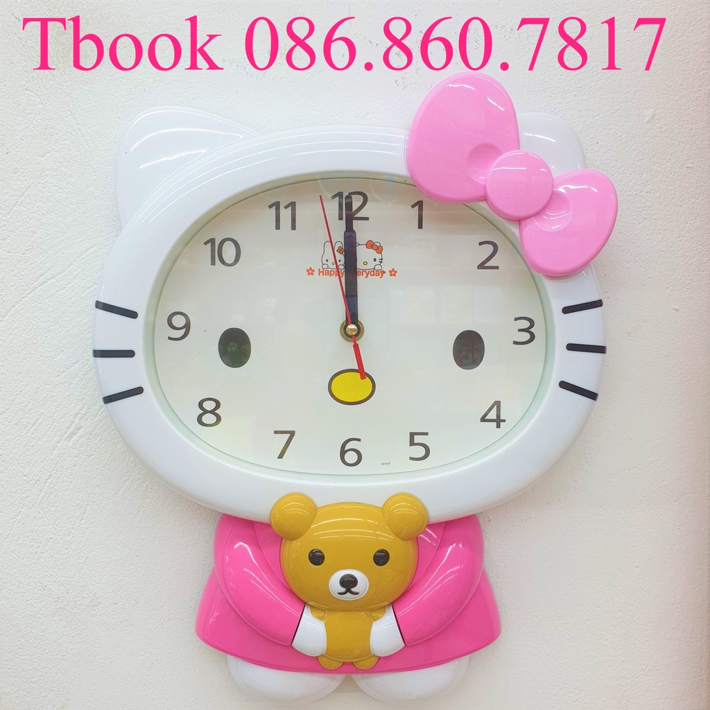 Đồng hồ treo tường Hello Kitty màu trắng hồng nhẹ cho bé gái SS15237 kim trôi