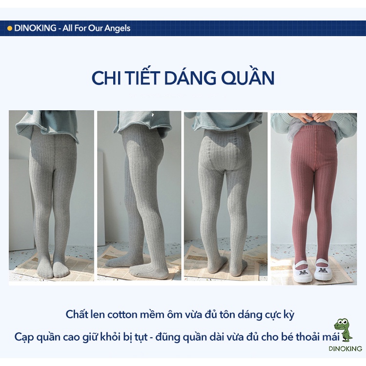 Quần tất bé gái DINOKING Quần tất cho bé có bàn chất len cotton mềm mịn dày dặn không bai gião trẻ em 2 - 11 tuổi QD08