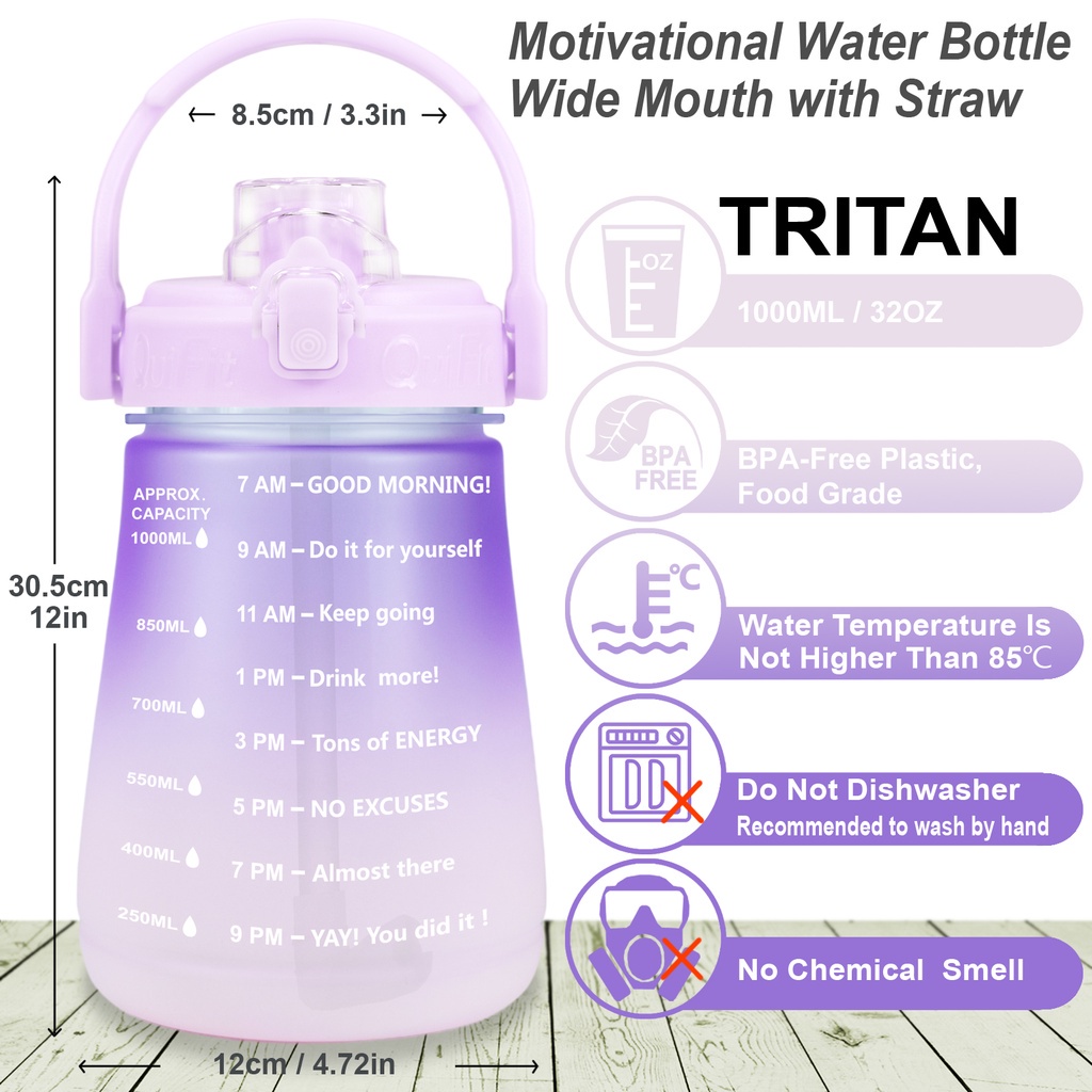 Bình Nước Miệng Rộng 1L Bằng Nhựa Tritan Không BPA Có Nắp Lật Và Bình Nước Sạch Sẽ