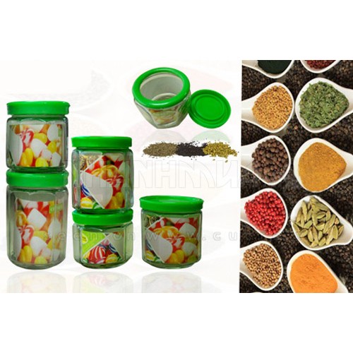 BỘ 5 LỌ THUỶ TINH ĐỰNG GIA VỊ