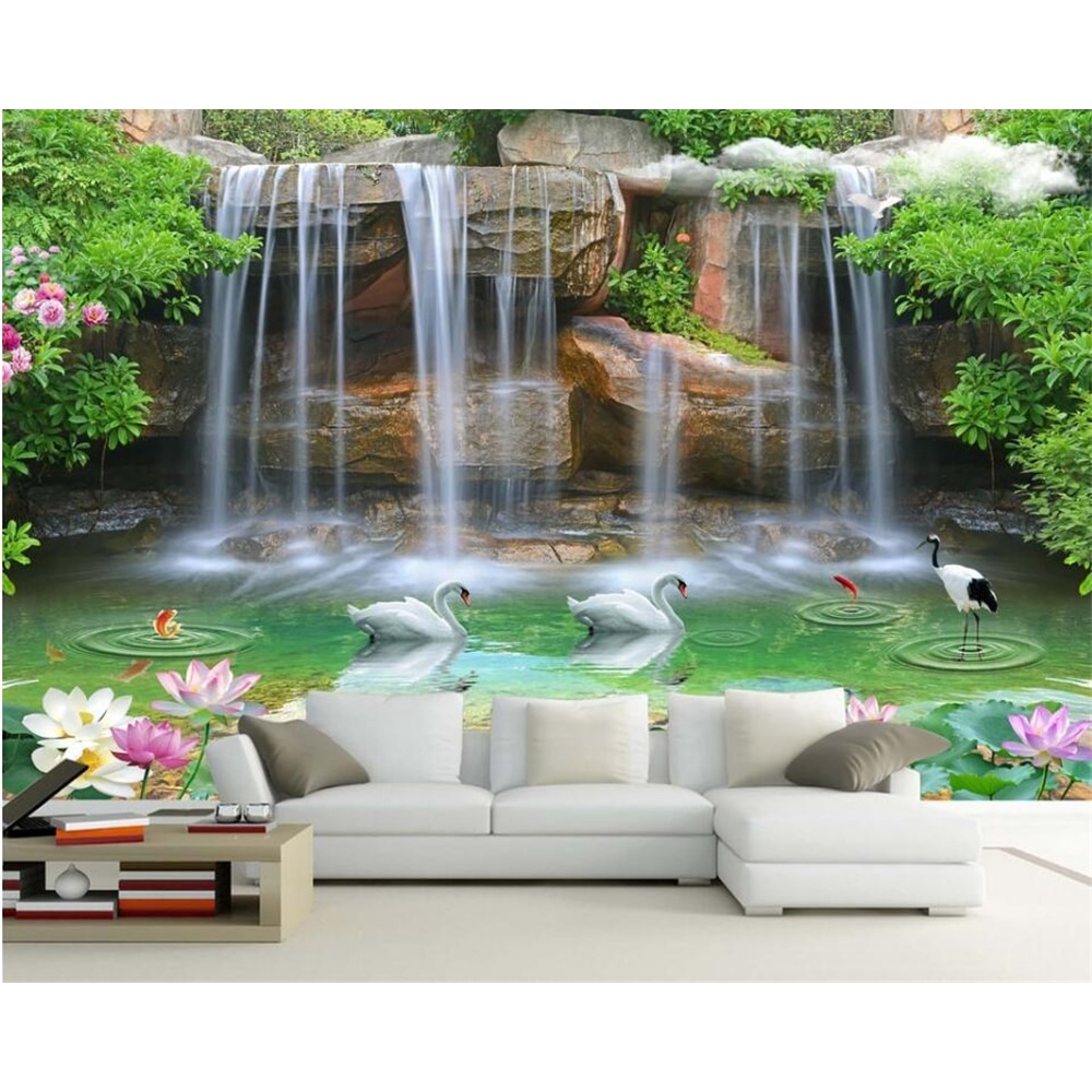 Giấy Dán Tường Họa Tiết Phong Cảnh Thác Nước 3d Lãng Mạn hd Trang Trí Tường