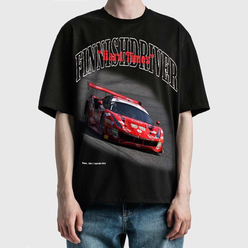 BLANK | Áo Thun FERRARI Tay Lỡ Unisex - Đen/Trắng Cổ Tròn