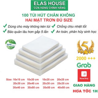 Túi Hút Chân Không Thực Phẩm Hai Mặt Trơn, Bộ 100 túi ép chân không trơn